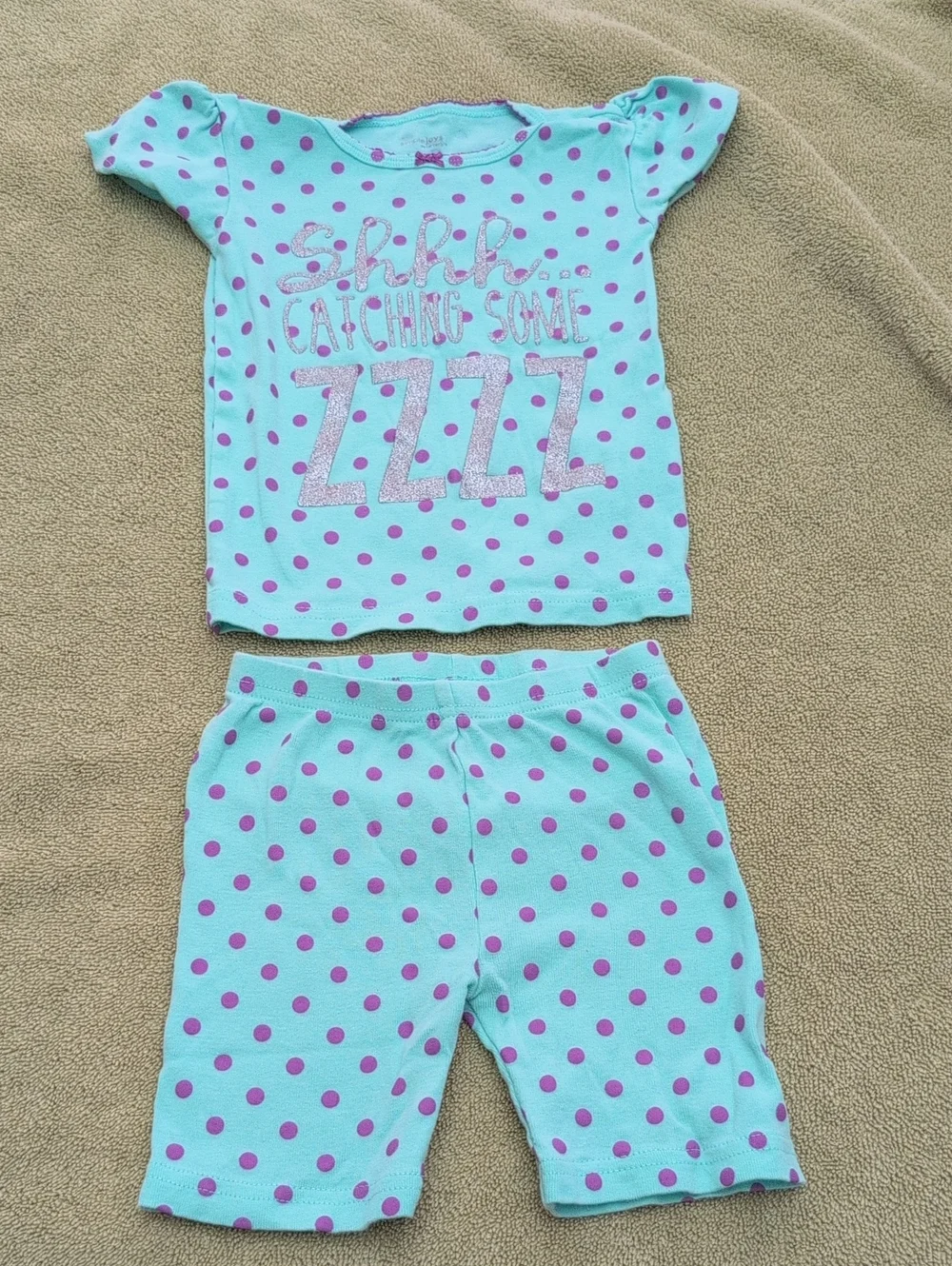 Girls' Aqua Polka Dot Pajama Set with Pink Glitter Text